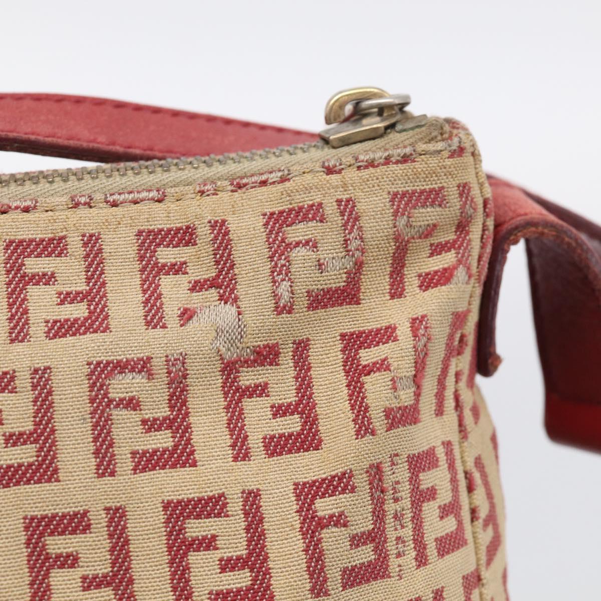 FENDI Zucchino Canvas Shoulder Bag Red Gold 8BR444 Auth 213481