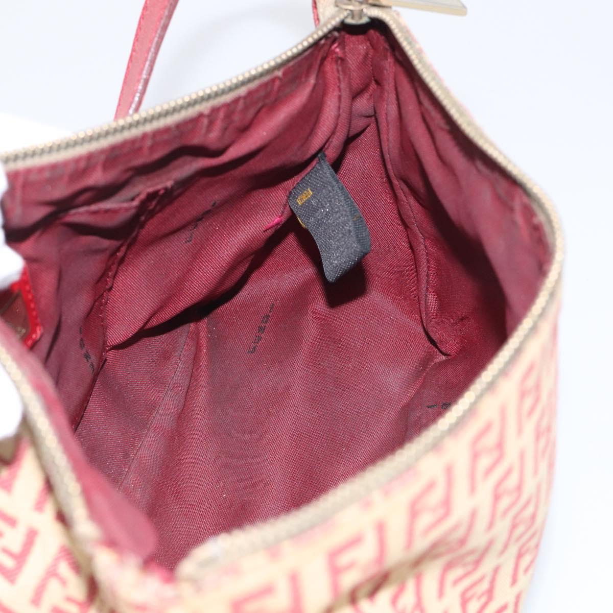 FENDI Zucchino Canvas Shoulder Bag Red Gold 8BR444 Auth 213481