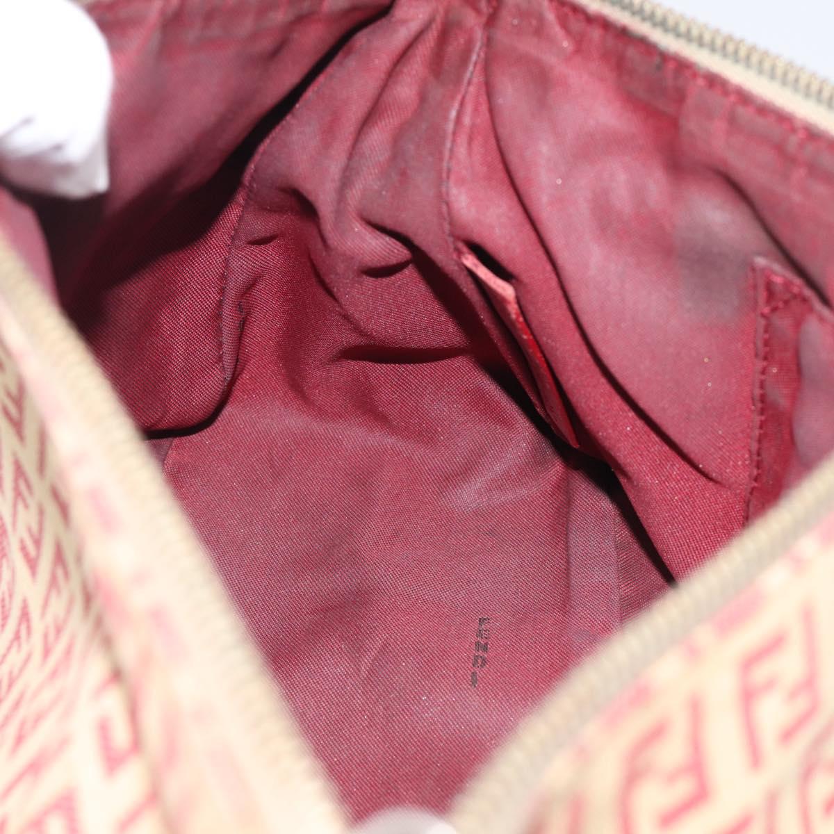 FENDI Zucchino Canvas Shoulder Bag Red Gold 8BR444 Auth 213481