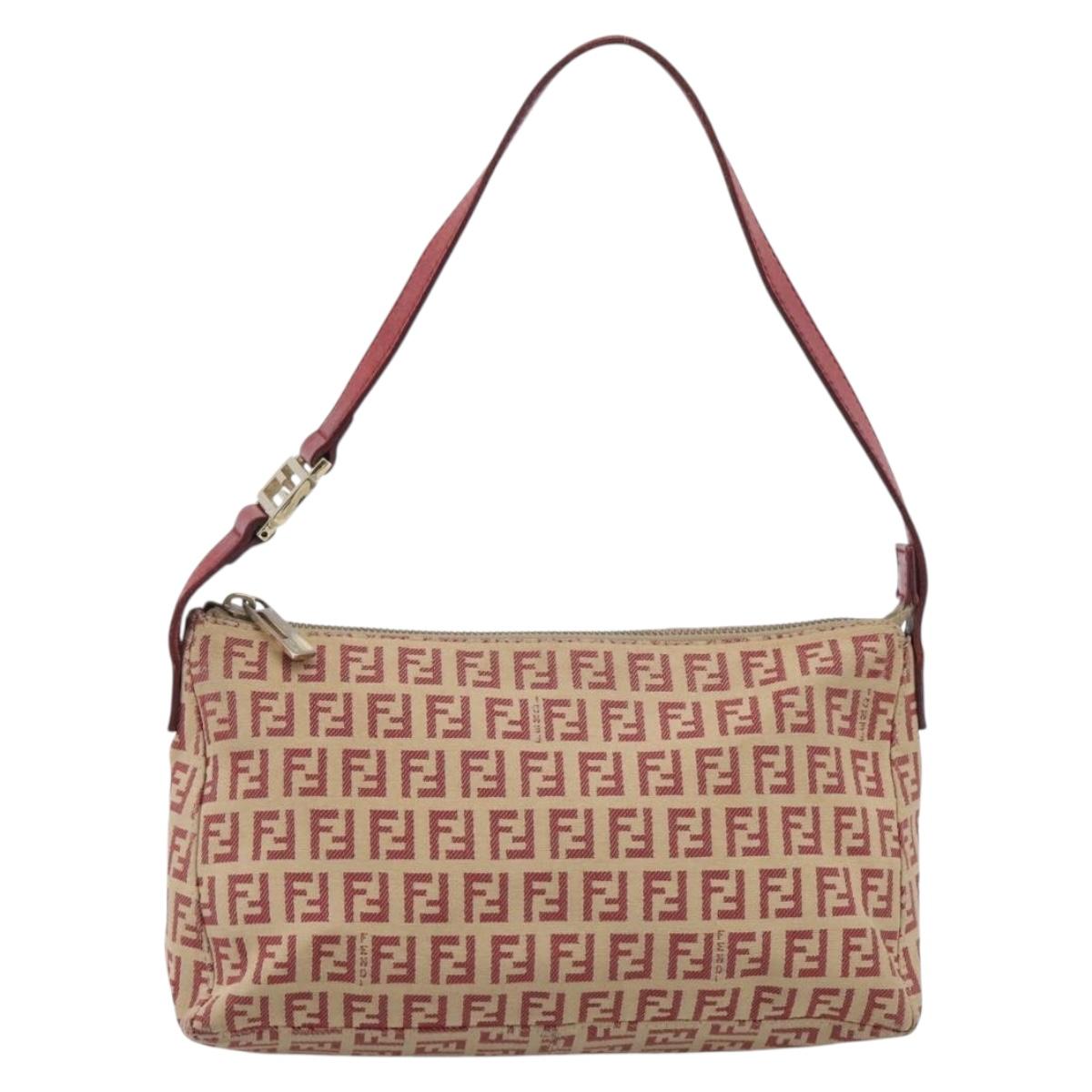 FENDI Zucchino Canvas Shoulder Bag Red Gold 8BR444 Auth 213481