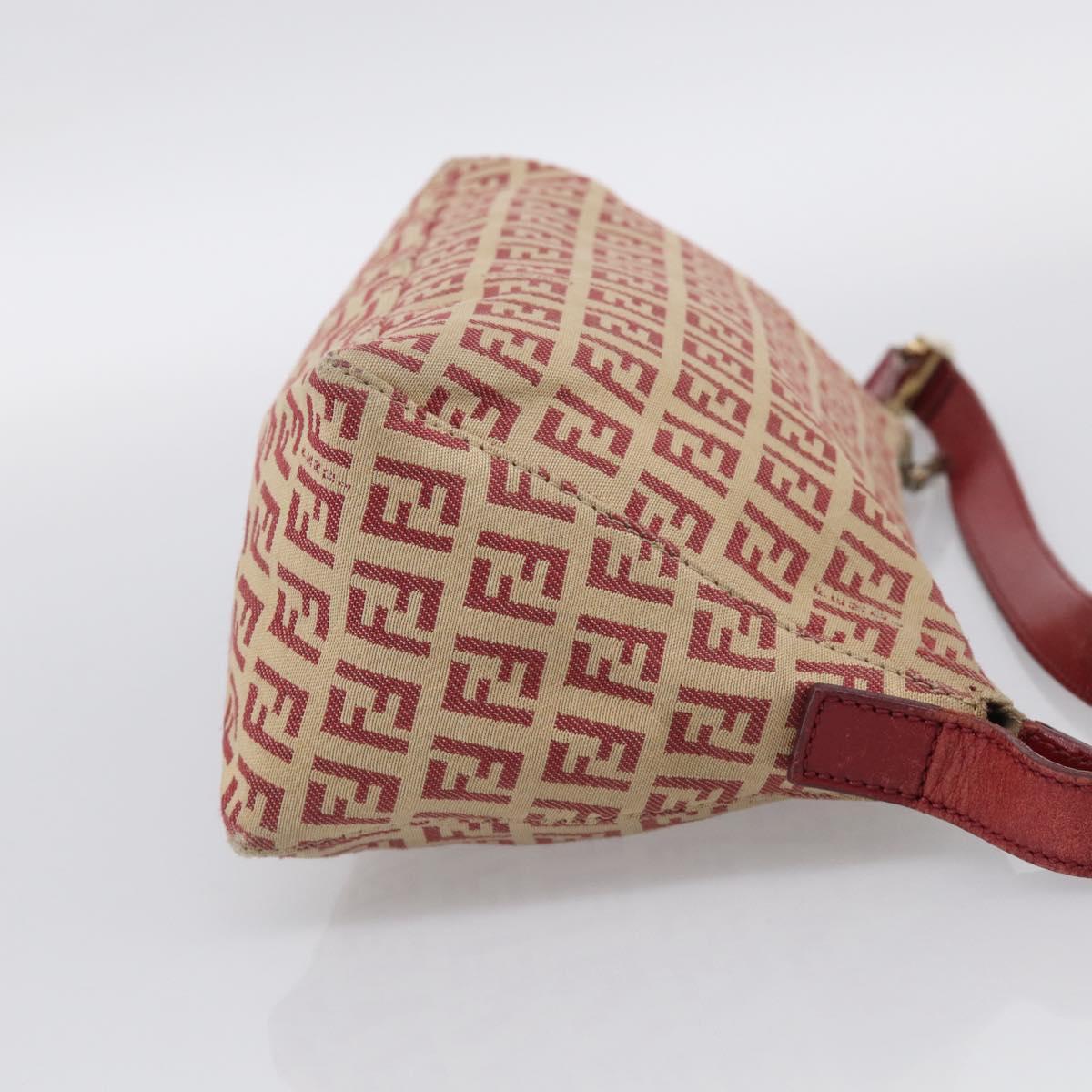 FENDI Zucchino Canvas Shoulder Bag Red Gold 8BR444 Auth 213481