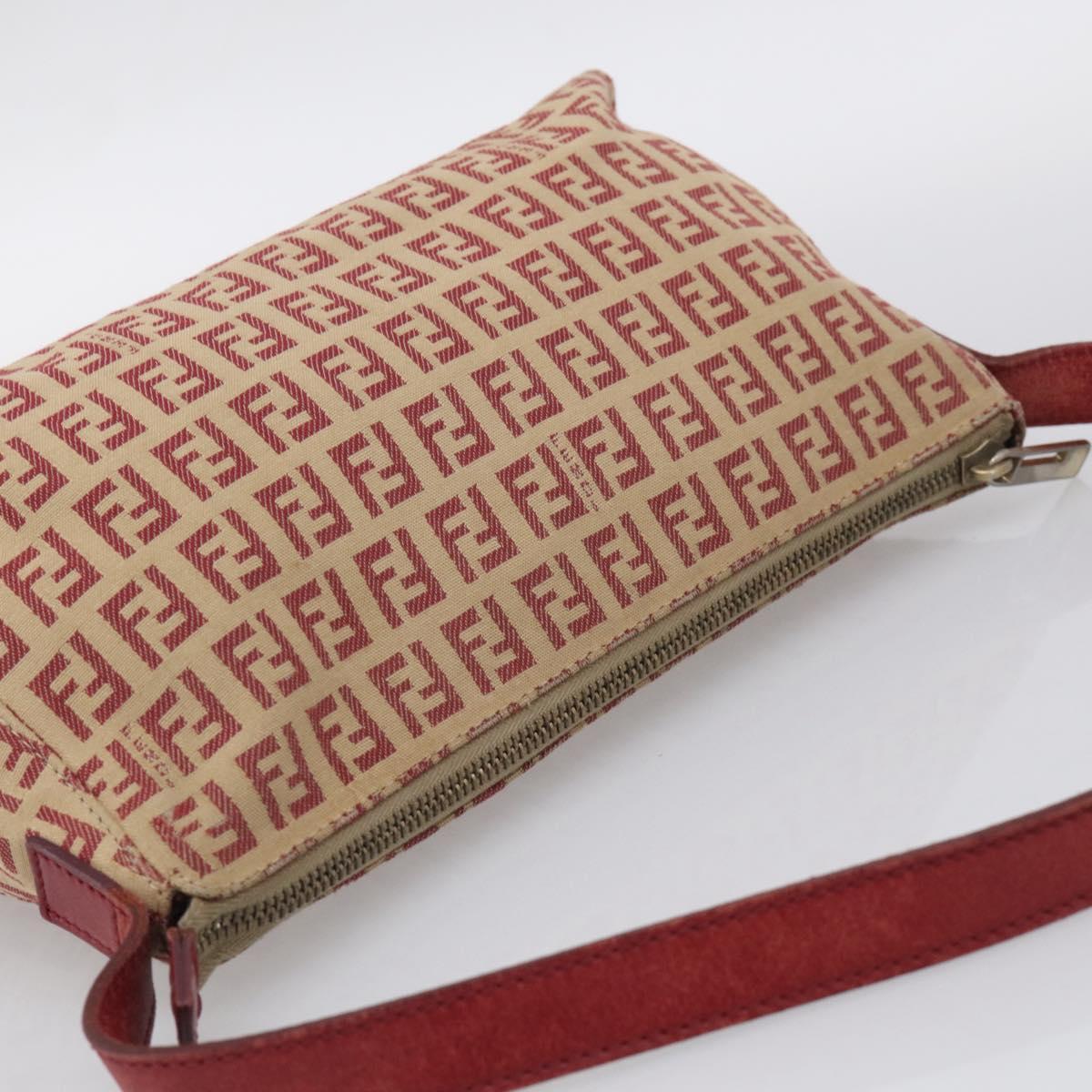 FENDI Zucchino Canvas Shoulder Bag Red Gold 8BR444 Auth 213481