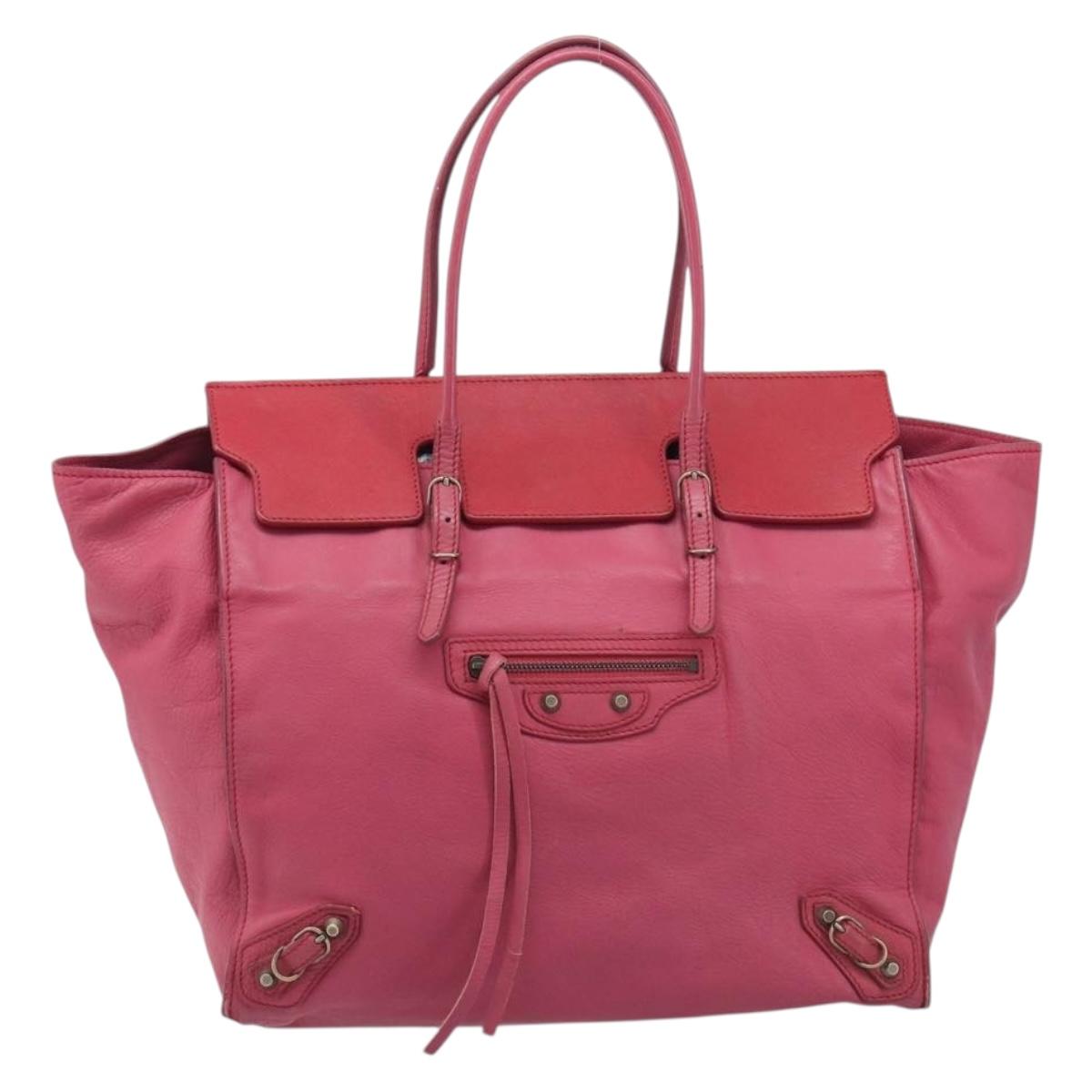 Balenciaga Paper Flap A5 Hand Bag Leather Pink 266396 Auth 213483