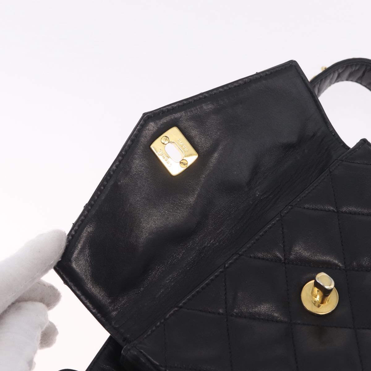 CHANEL Matelasse Waist bag Lamb Skin Black Gold CC Auth 213484