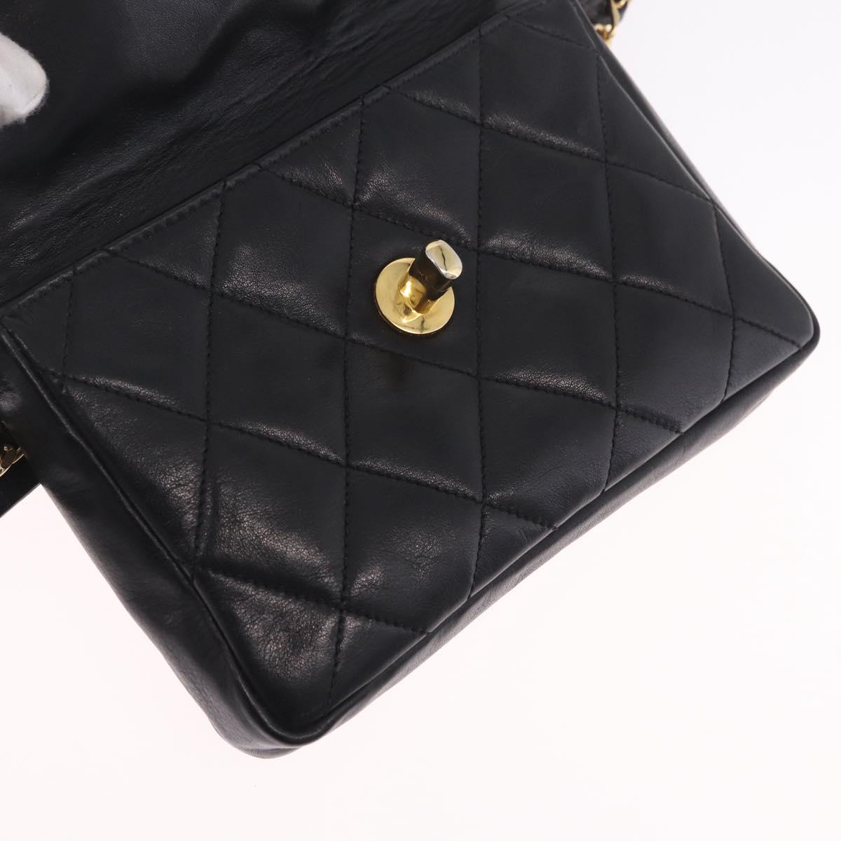 CHANEL Matelasse Waist bag Lamb Skin Black Gold CC Auth 213484