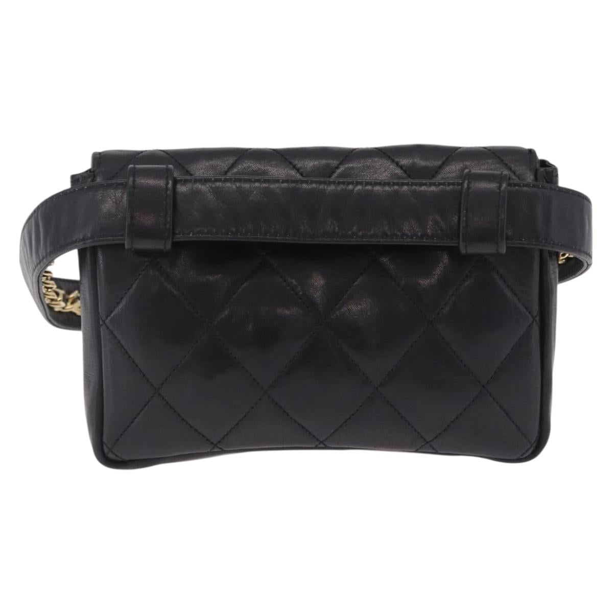 CHANEL Matelasse Waist bag Lamb Skin Black Gold CC Auth 213484