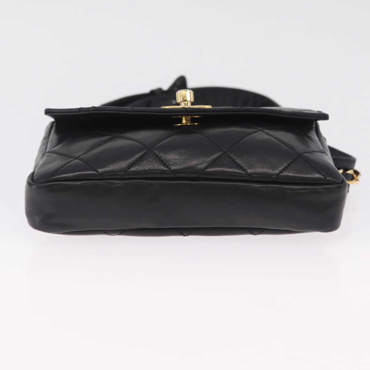 CHANEL Matelasse Waist bag Lamb Skin Black Gold CC Auth 213484