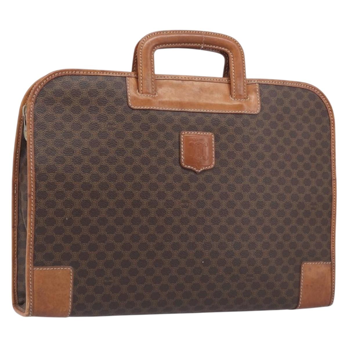 CELINE Macadam Canvas Hand Bag PVC Leather Brown Gold Auth 213534