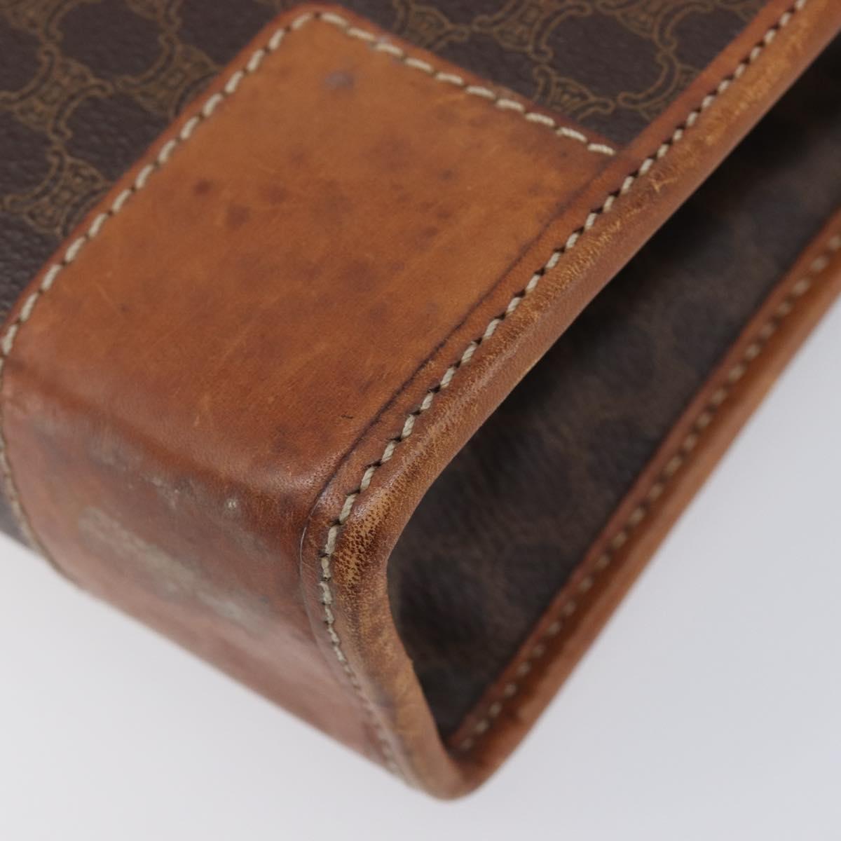 CELINE Macadam Canvas Hand Bag PVC Leather Brown Gold Auth 213534