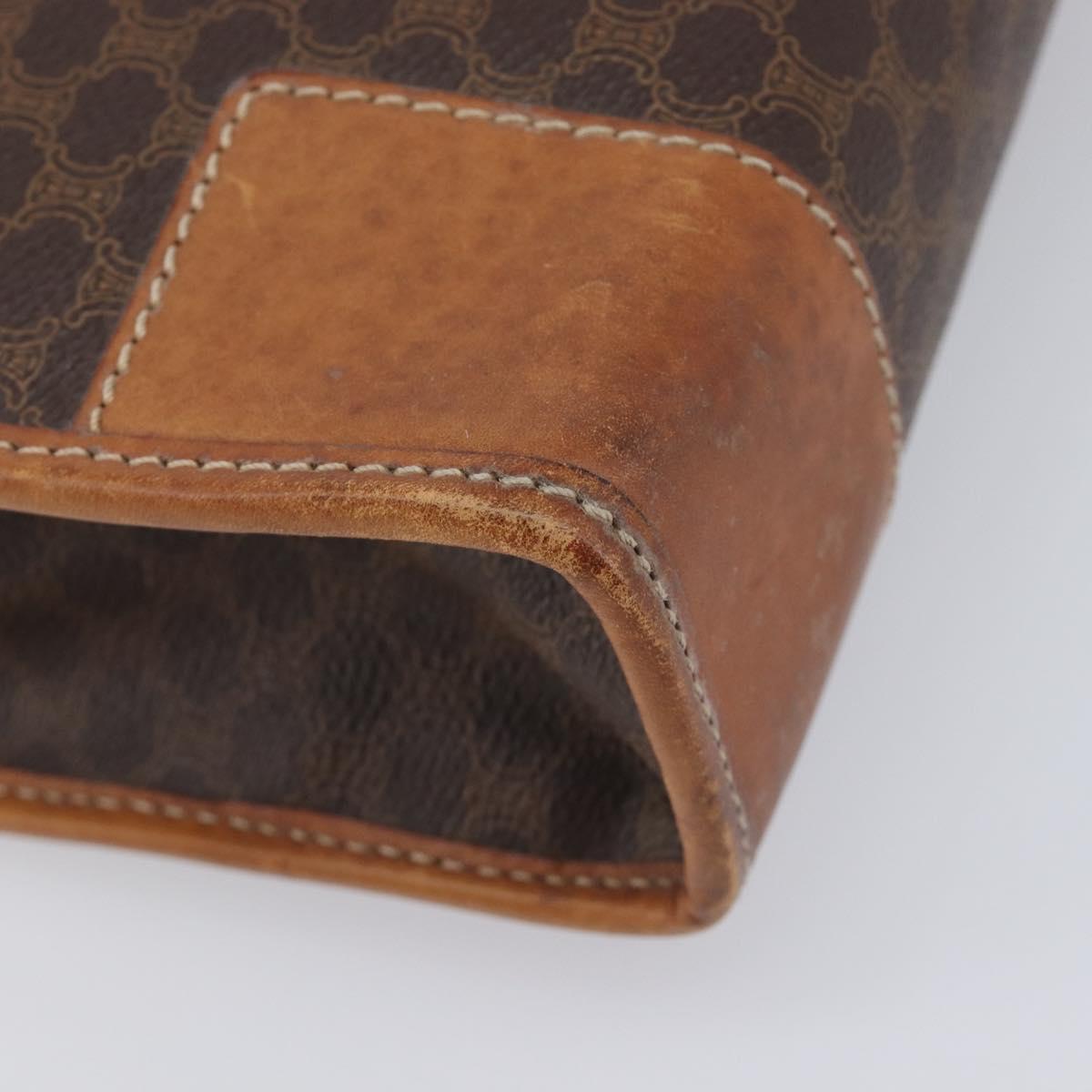 CELINE Macadam Canvas Hand Bag PVC Leather Brown Gold Auth 213534