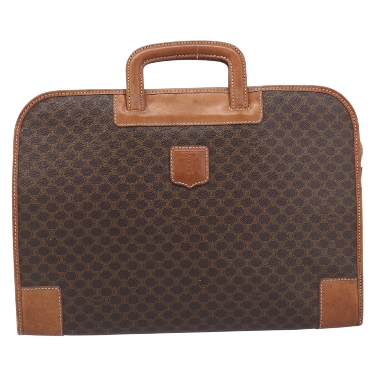 CELINE Macadam Canvas Hand Bag PVC Leather Brown Gold Auth 213534