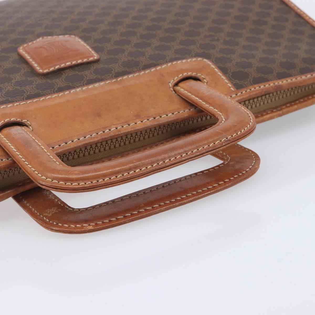 CELINE Macadam Canvas Hand Bag PVC Leather Brown Gold Auth 213534