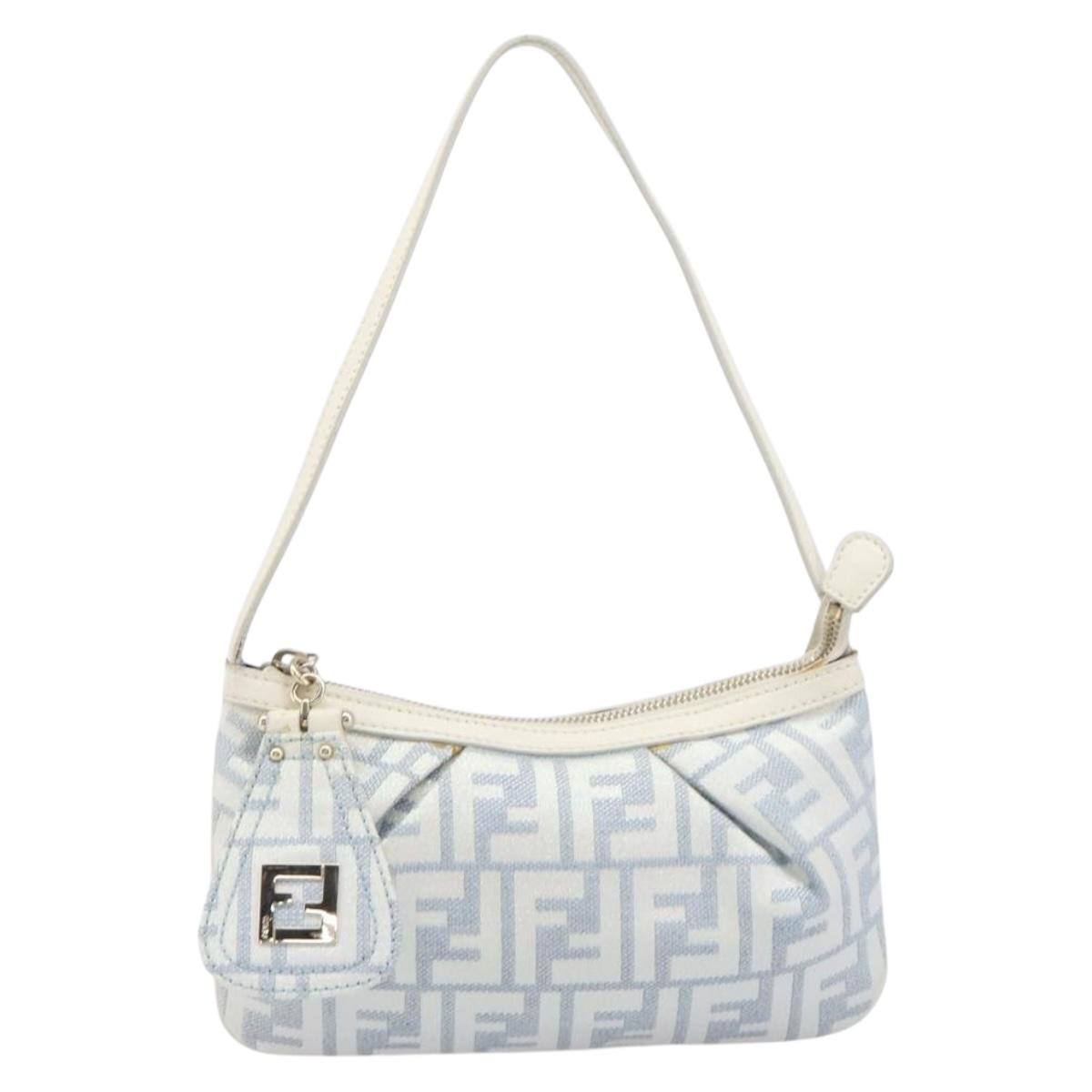 FENDI Zucca Canvas Accessory Pouch Light Blue Gold Auth 213553V