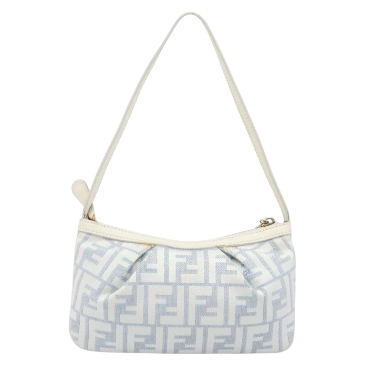 FENDI Zucca Canvas Accessory Pouch Light Blue Gold Auth 213553V