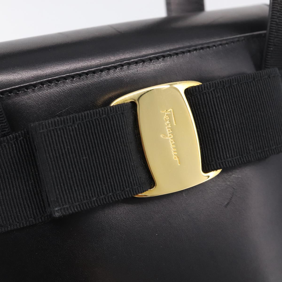 Salvatore Ferragamo Vala Hand Bag Leather Black Gold Auth 213569A