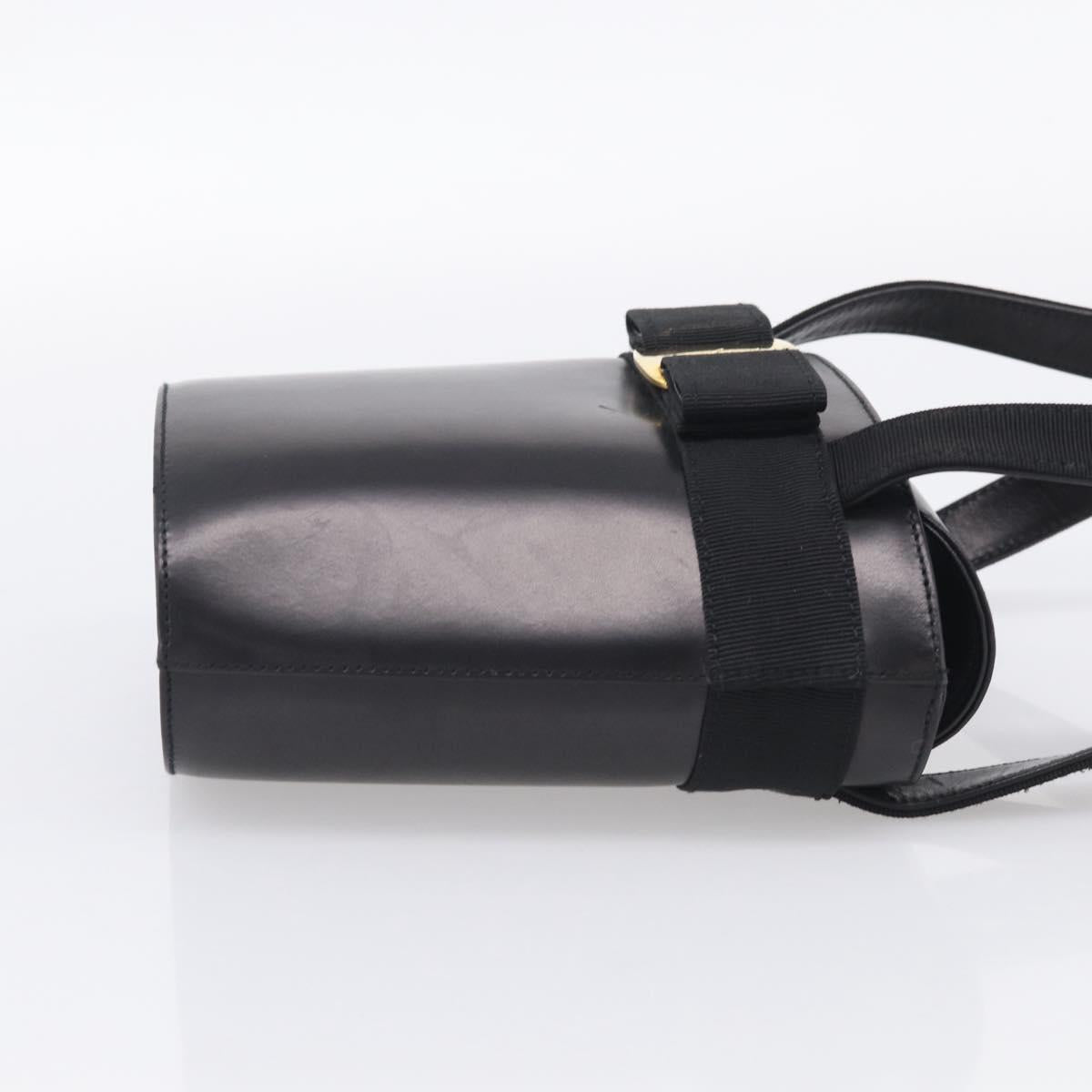Salvatore Ferragamo Vala Hand Bag Leather Black Gold Auth 213569A