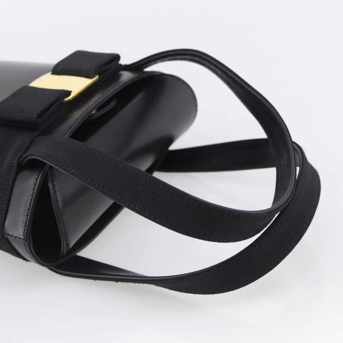 Salvatore Ferragamo Vala Hand Bag Leather Black Gold Auth 213569A
