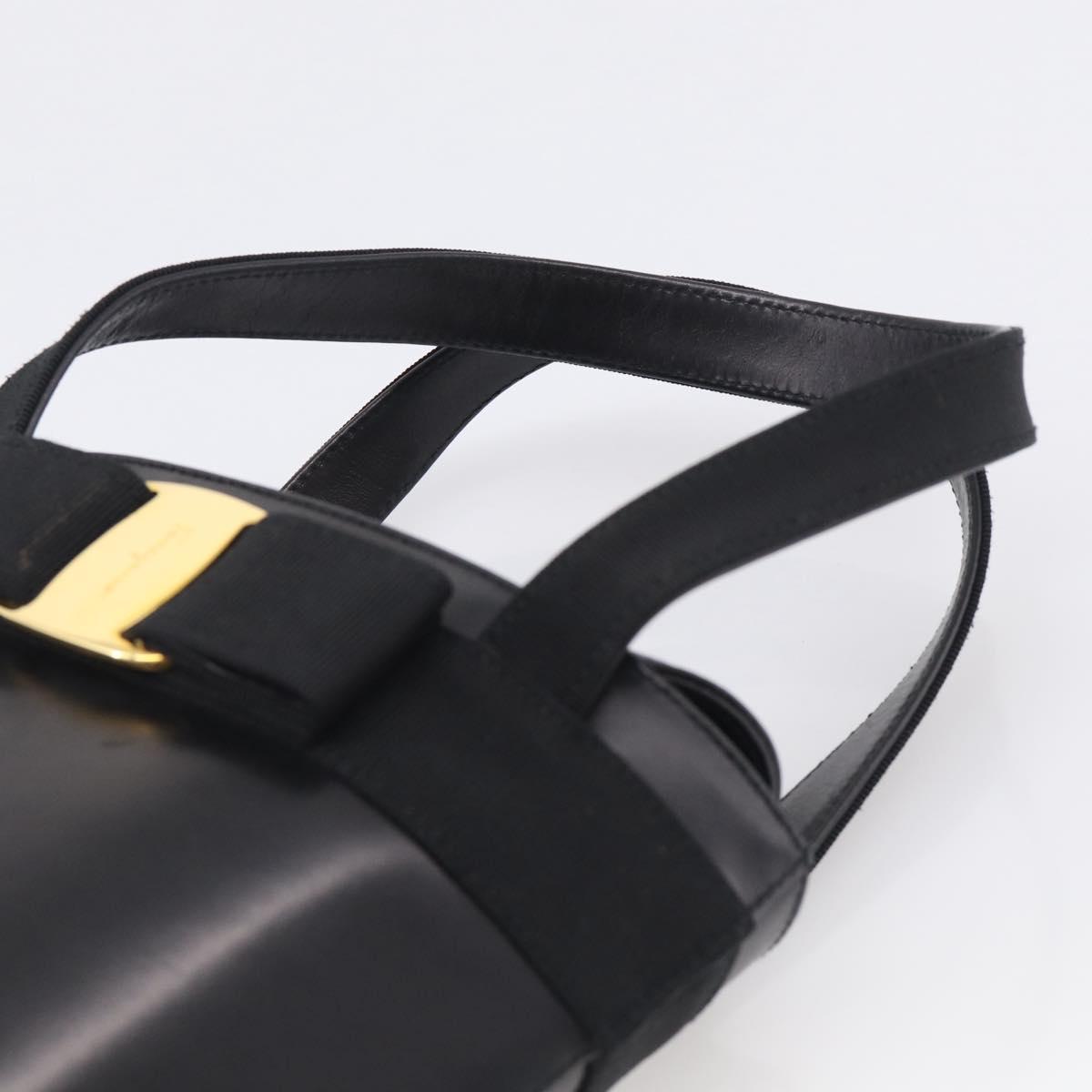 Salvatore Ferragamo Vala Hand Bag Leather Black Gold Auth 213569A