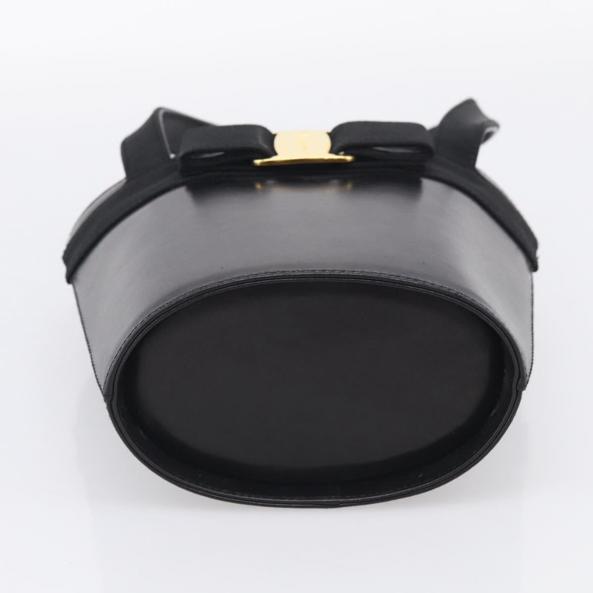 Salvatore Ferragamo Vala Hand Bag Leather Black Gold Auth 213569A