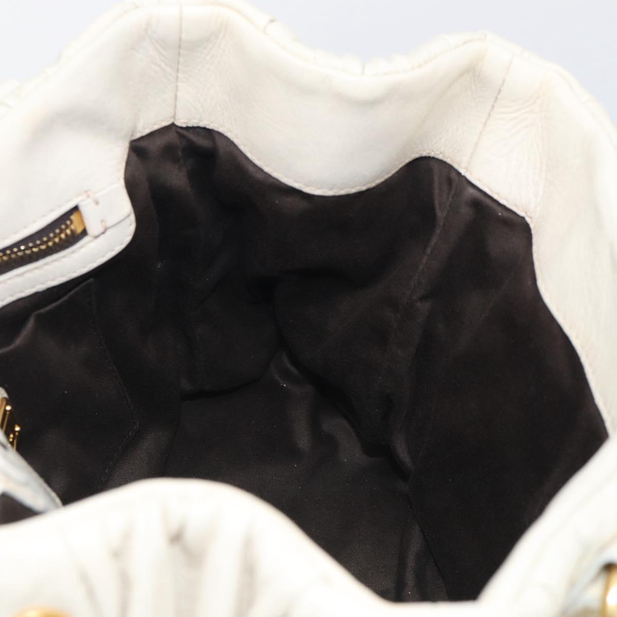 Miu Miu Matelasse Hand Bag Leather 2way White Gold Auth 213588V