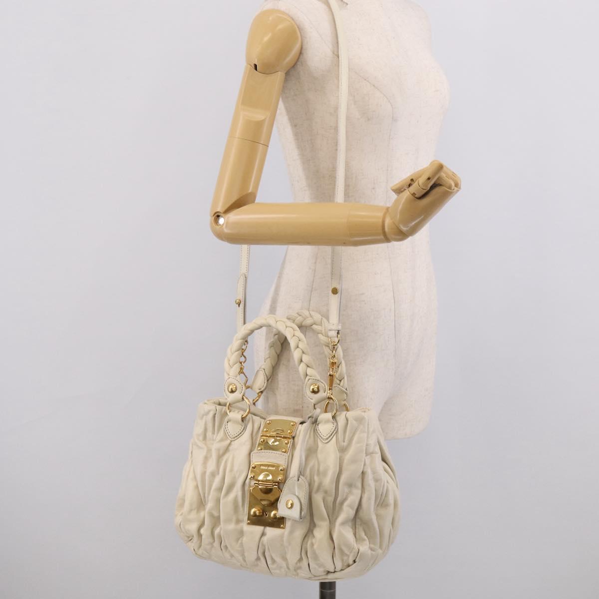 Miu Miu Matelasse Hand Bag Leather 2way White Gold Auth 213588V