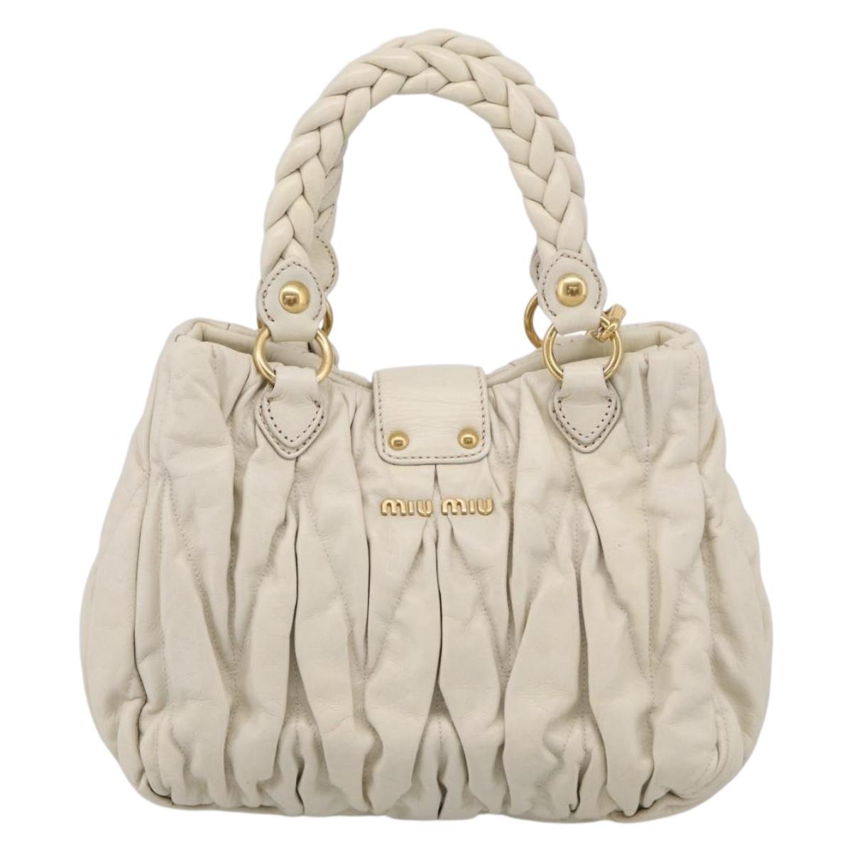 Miu Miu Matelasse Hand Bag Leather 2way White Gold Auth 213588V