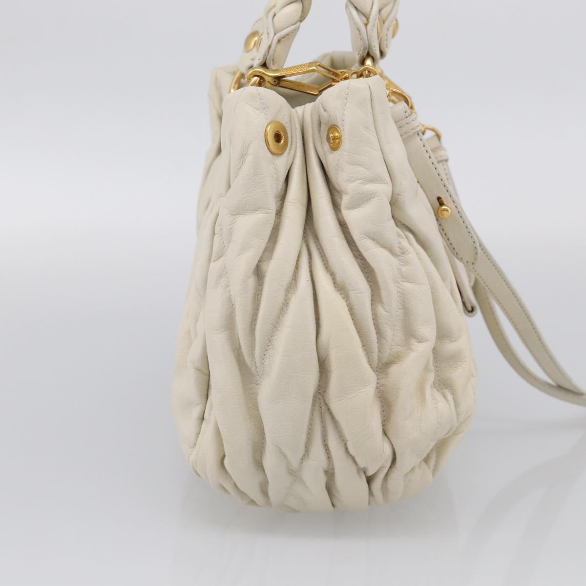 Miu Miu Matelasse Hand Bag Leather 2way White Gold Auth 213588V