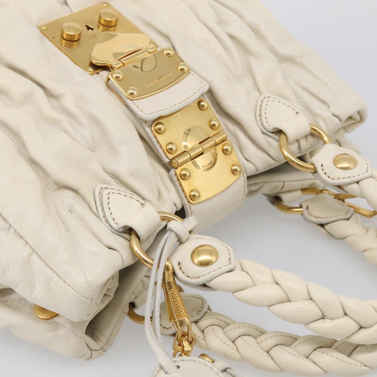 Miu Miu Matelasse Hand Bag Leather 2way White Gold Auth 213588V
