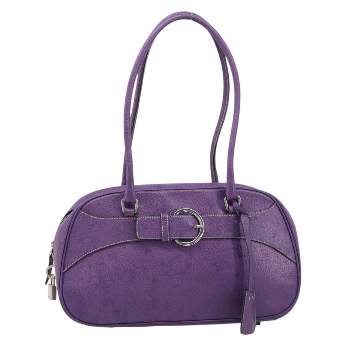 PRADA Tote Bag Leather Purple Silver Auth 213733