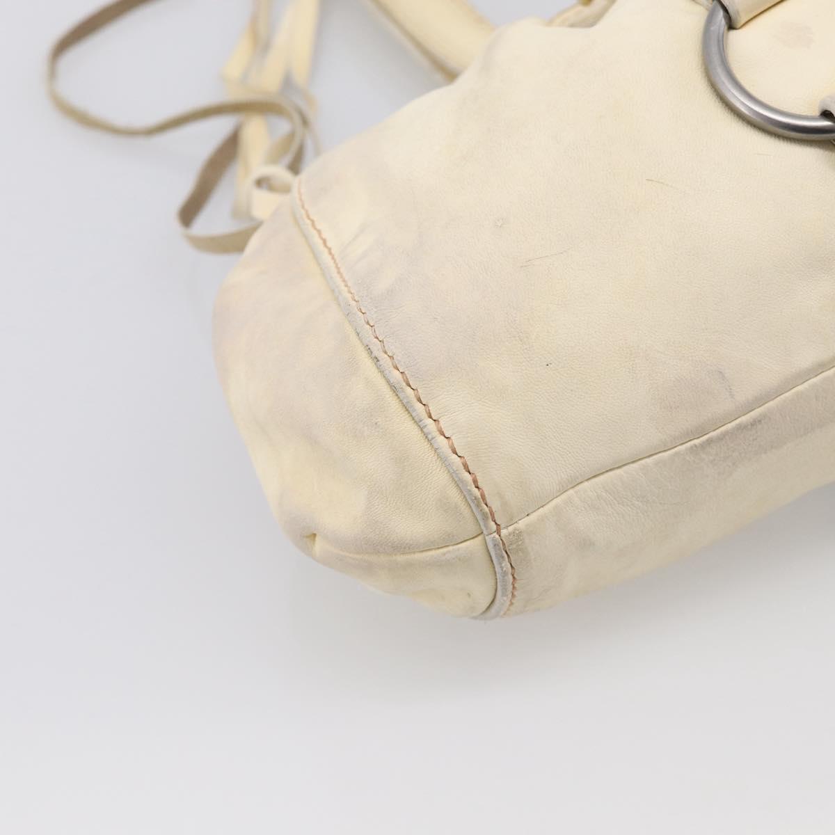 Miu Miu Tote Bag Leather Ivory Silver Auth 213757A