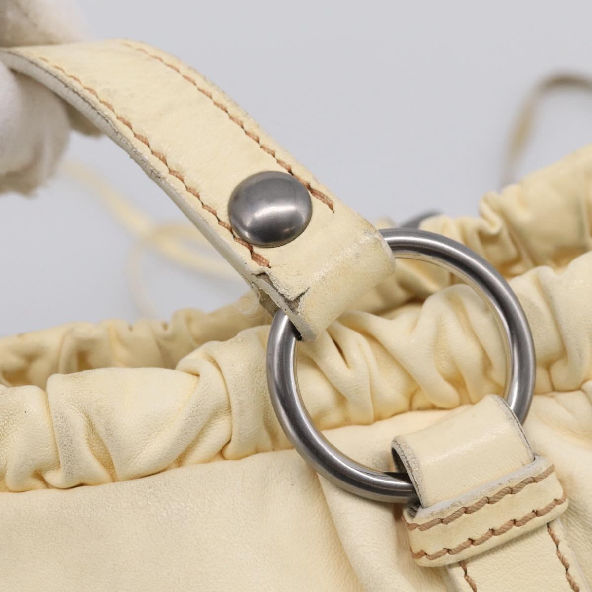 Miu Miu Tote Bag Leather Ivory Silver Auth 213757A