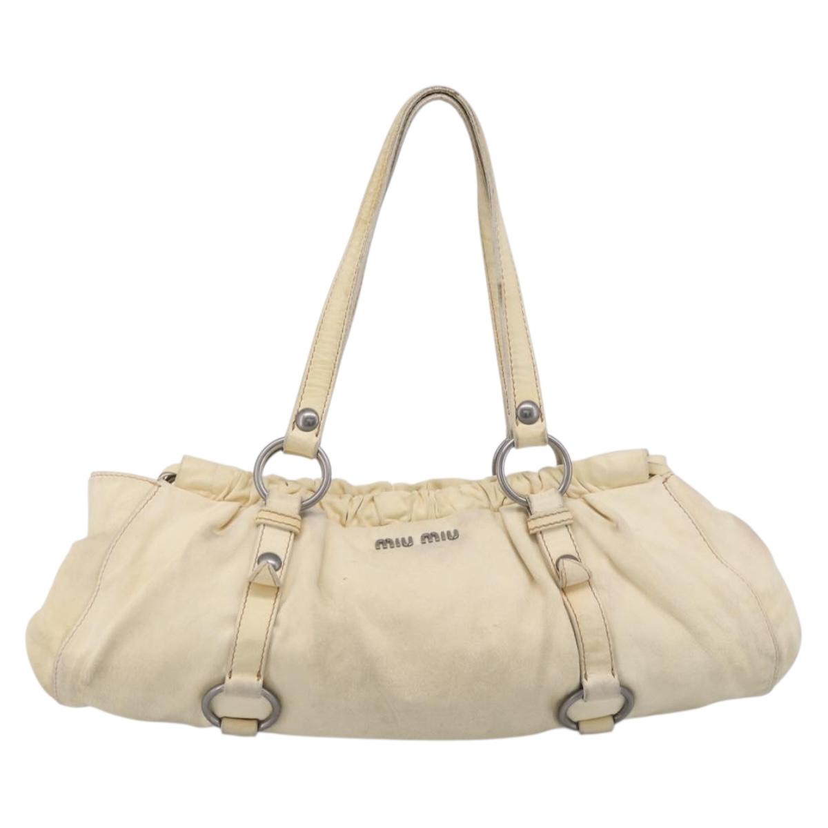 Miu Miu Tote Bag Leather Ivory Silver Auth 213757A