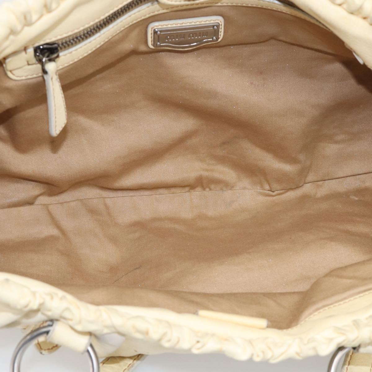 Miu Miu Tote Bag Leather Ivory Silver Auth 213757A