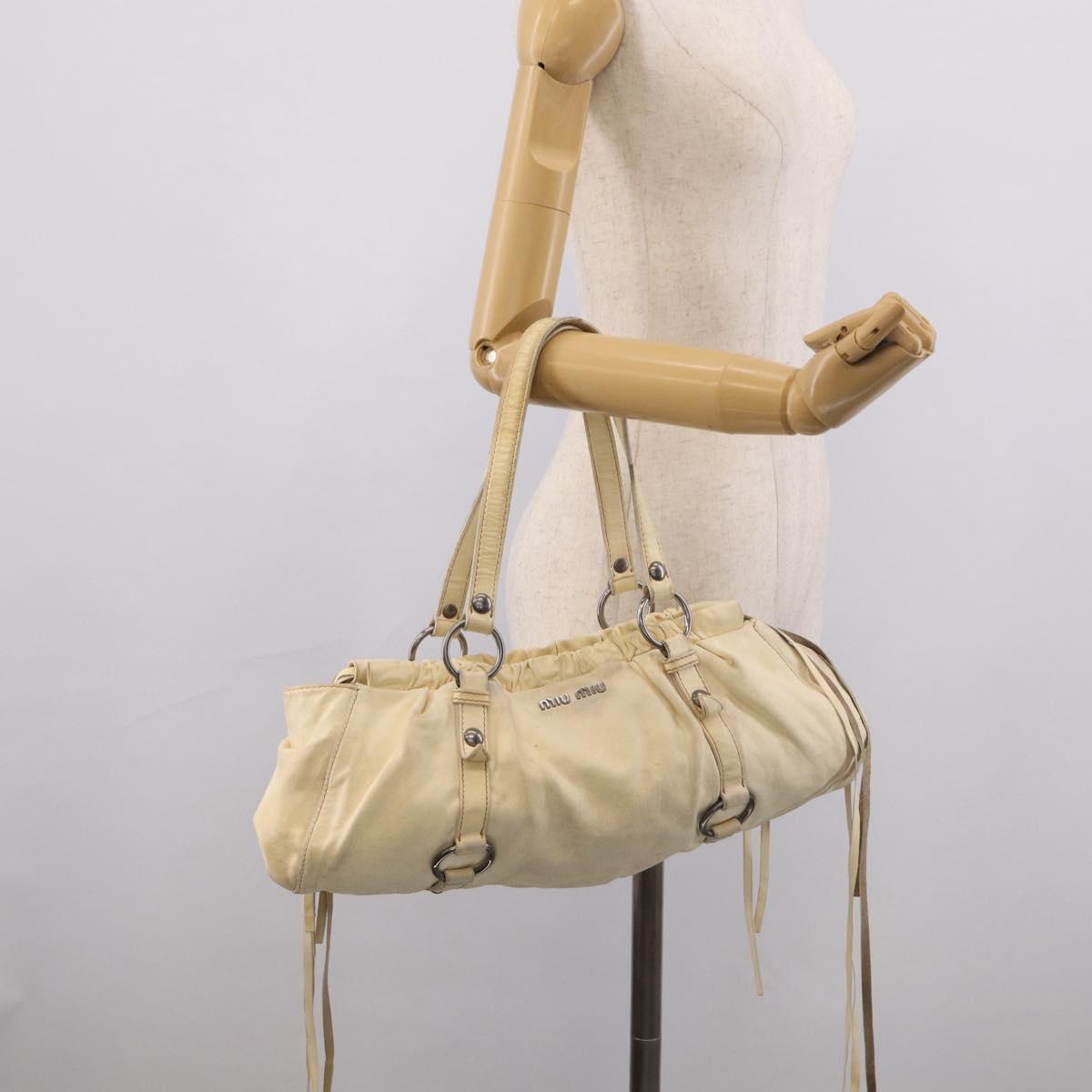 Miu Miu Tote Bag Leather Ivory Silver Auth 213757A
