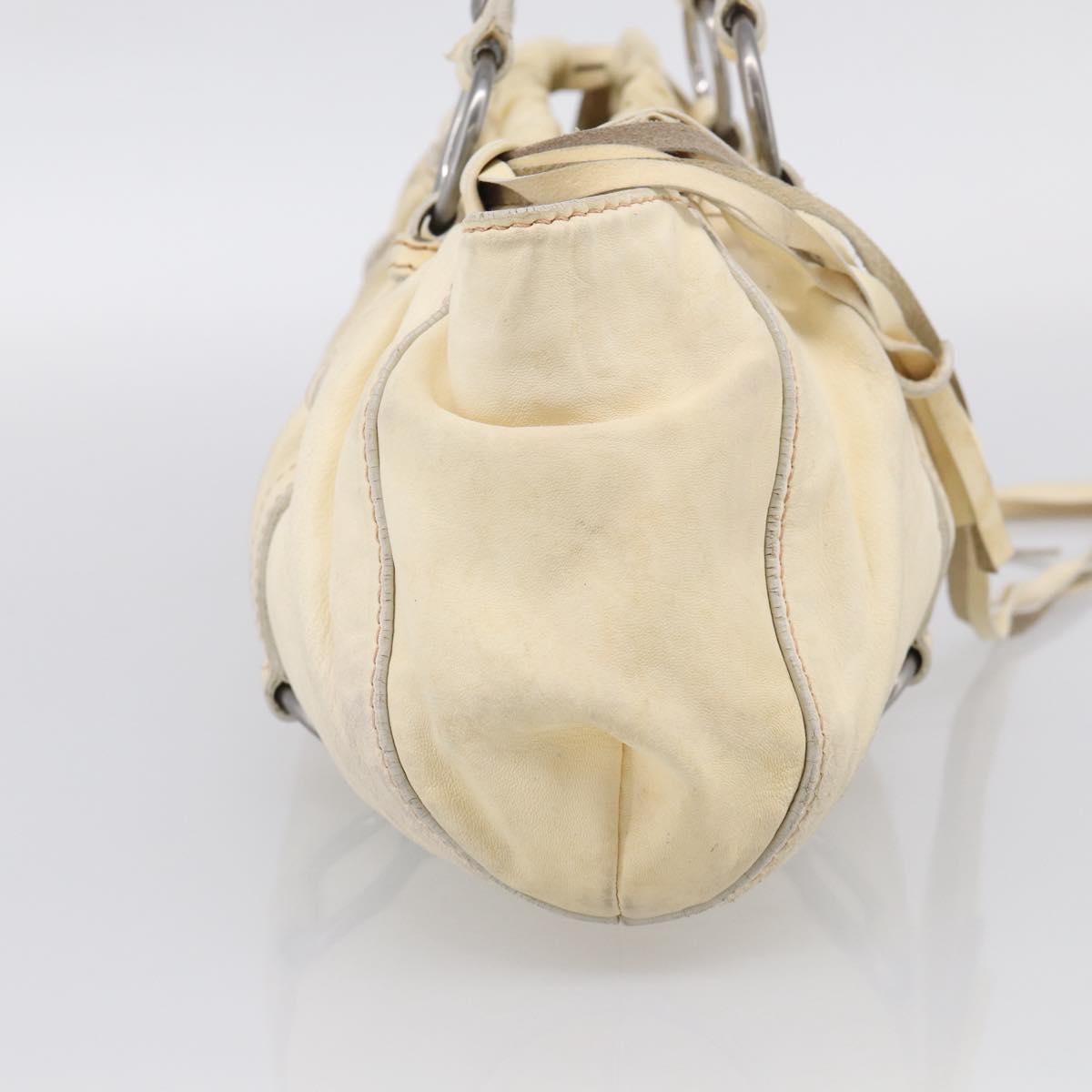 Miu Miu Tote Bag Leather Ivory Silver Auth 213757A