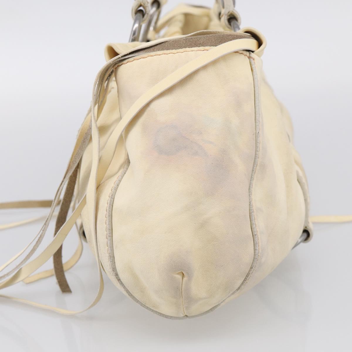 Miu Miu Tote Bag Leather Ivory Silver Auth 213757A