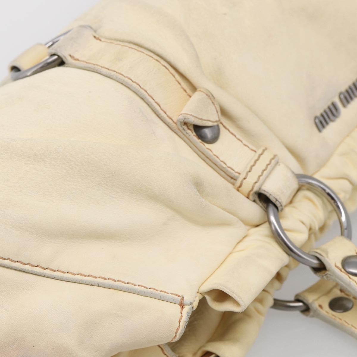 Miu Miu Tote Bag Leather Ivory Silver Auth 213757A
