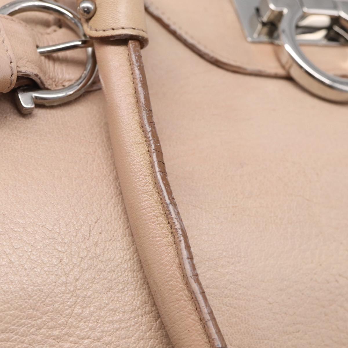 Salvatore Ferragamo Gancini Hand Bag Leather Pink Silver Auth 213844