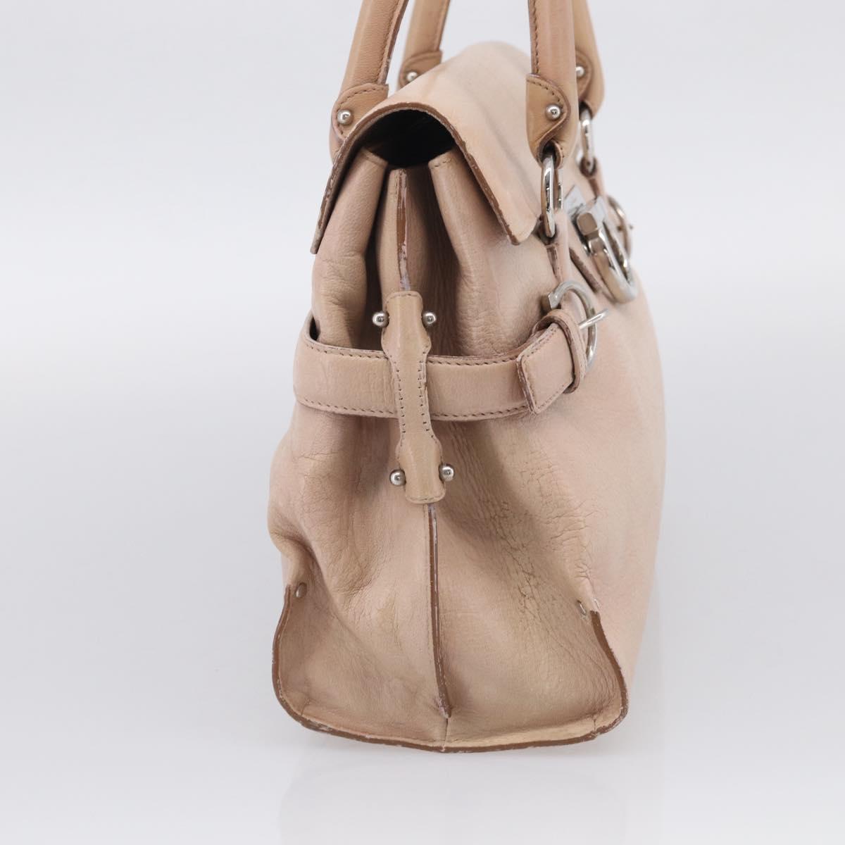 Salvatore Ferragamo Gancini Hand Bag Leather Pink Silver Auth 213844