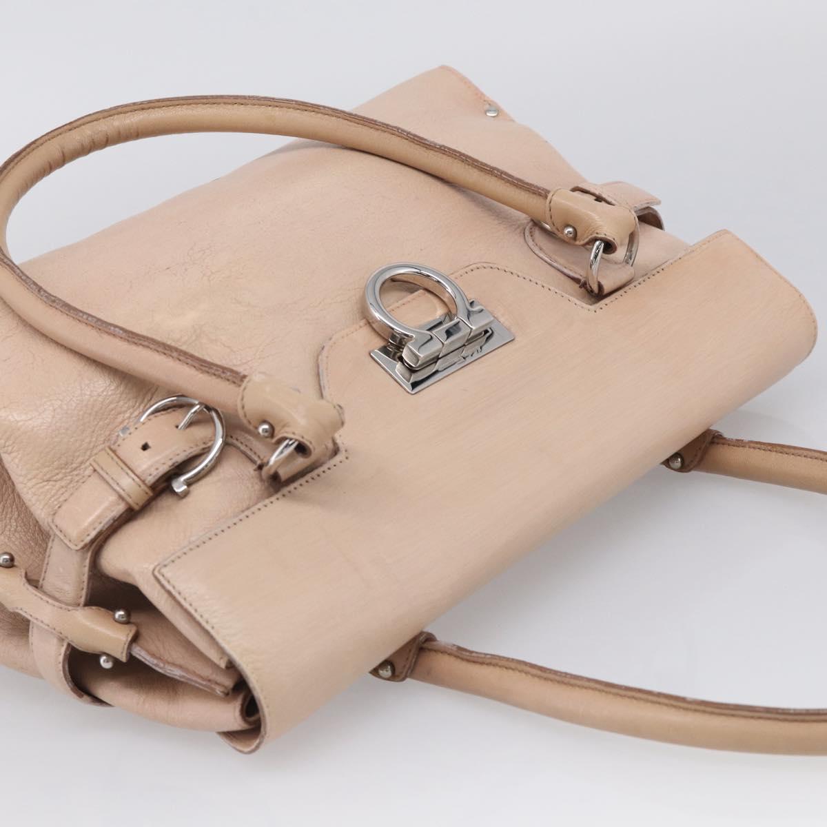 Salvatore Ferragamo Gancini Hand Bag Leather Pink Silver Auth 213844