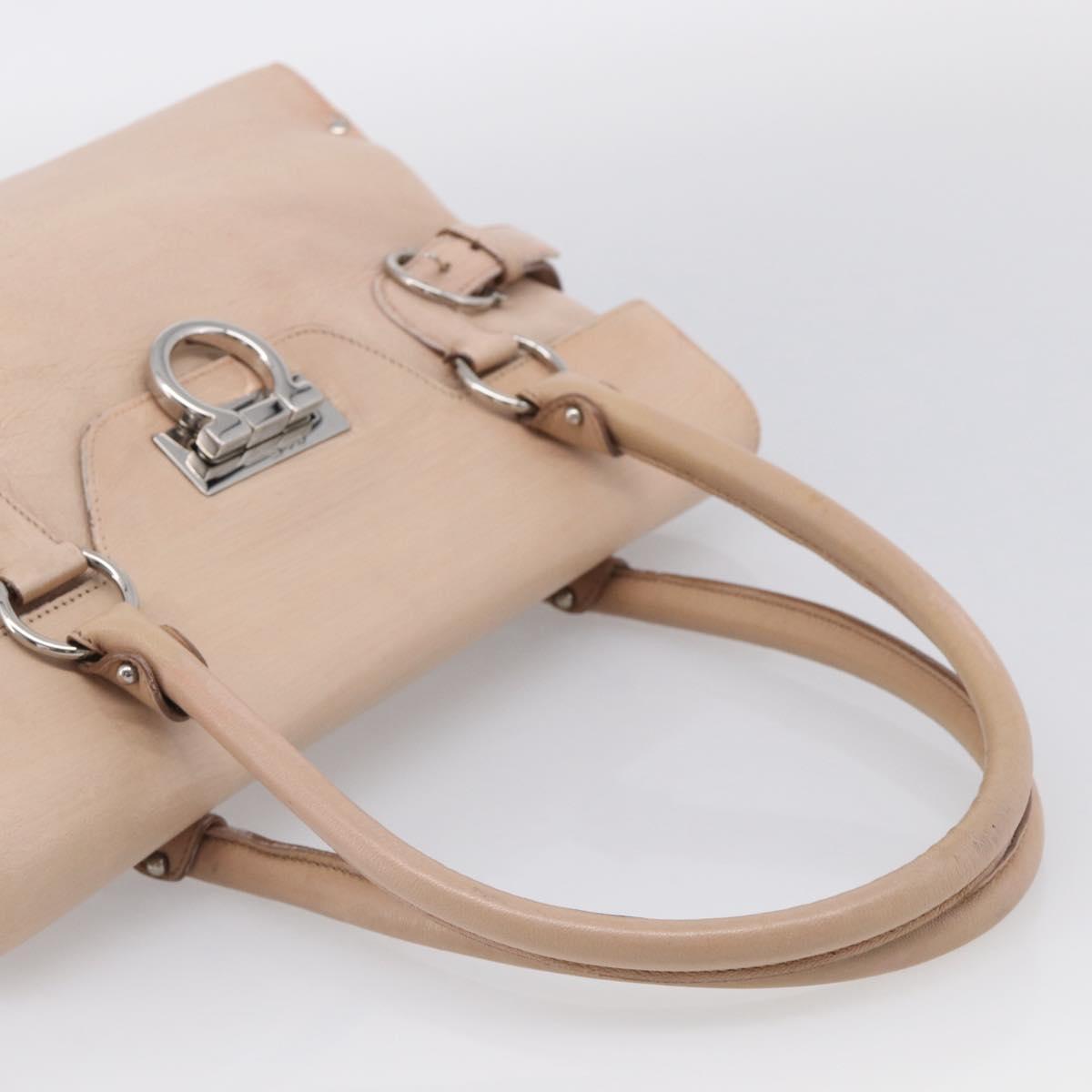 Salvatore Ferragamo Gancini Hand Bag Leather Pink Silver Auth 213844