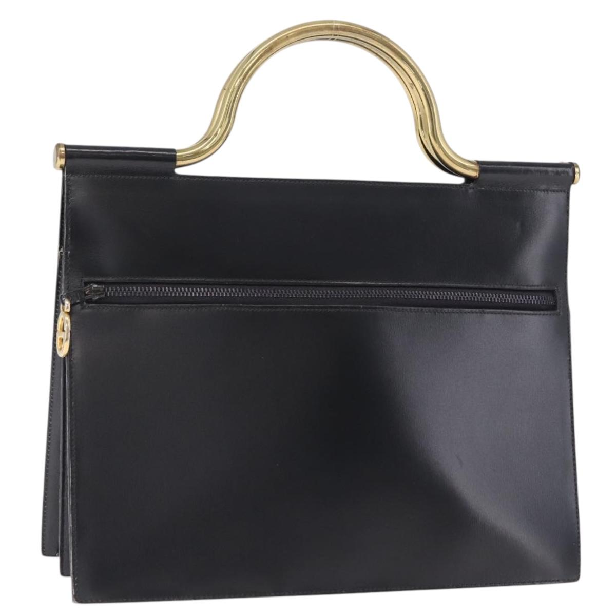 Christian Dior Hand Bag Leather Black Gold Auth 213852