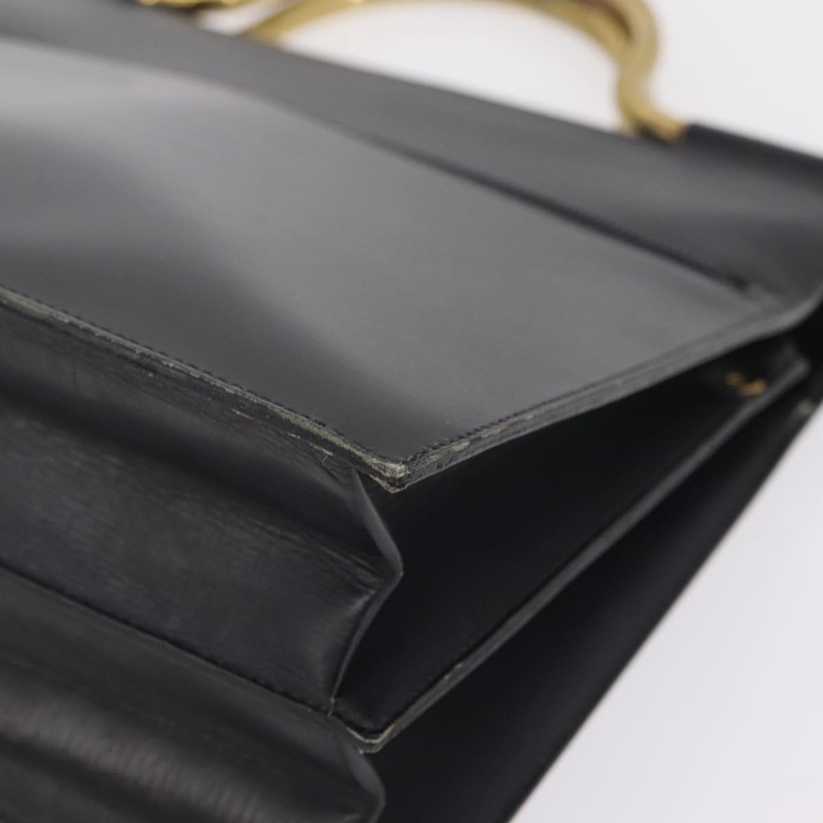 Christian Dior Hand Bag Leather Black Gold Auth 213852