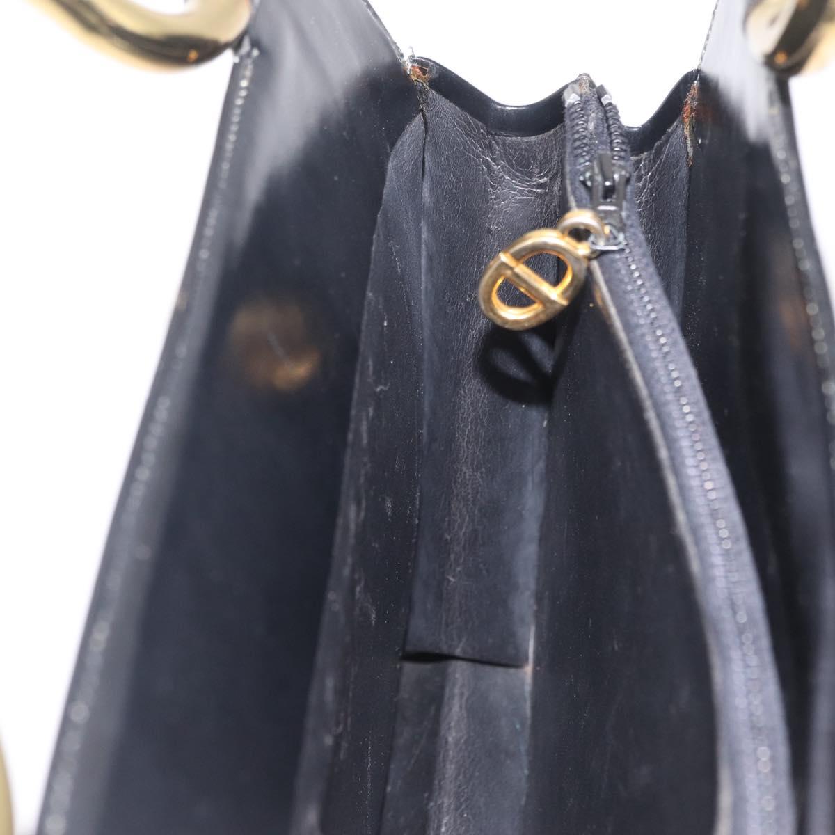 Christian Dior Hand Bag Leather Black Gold Auth 213852