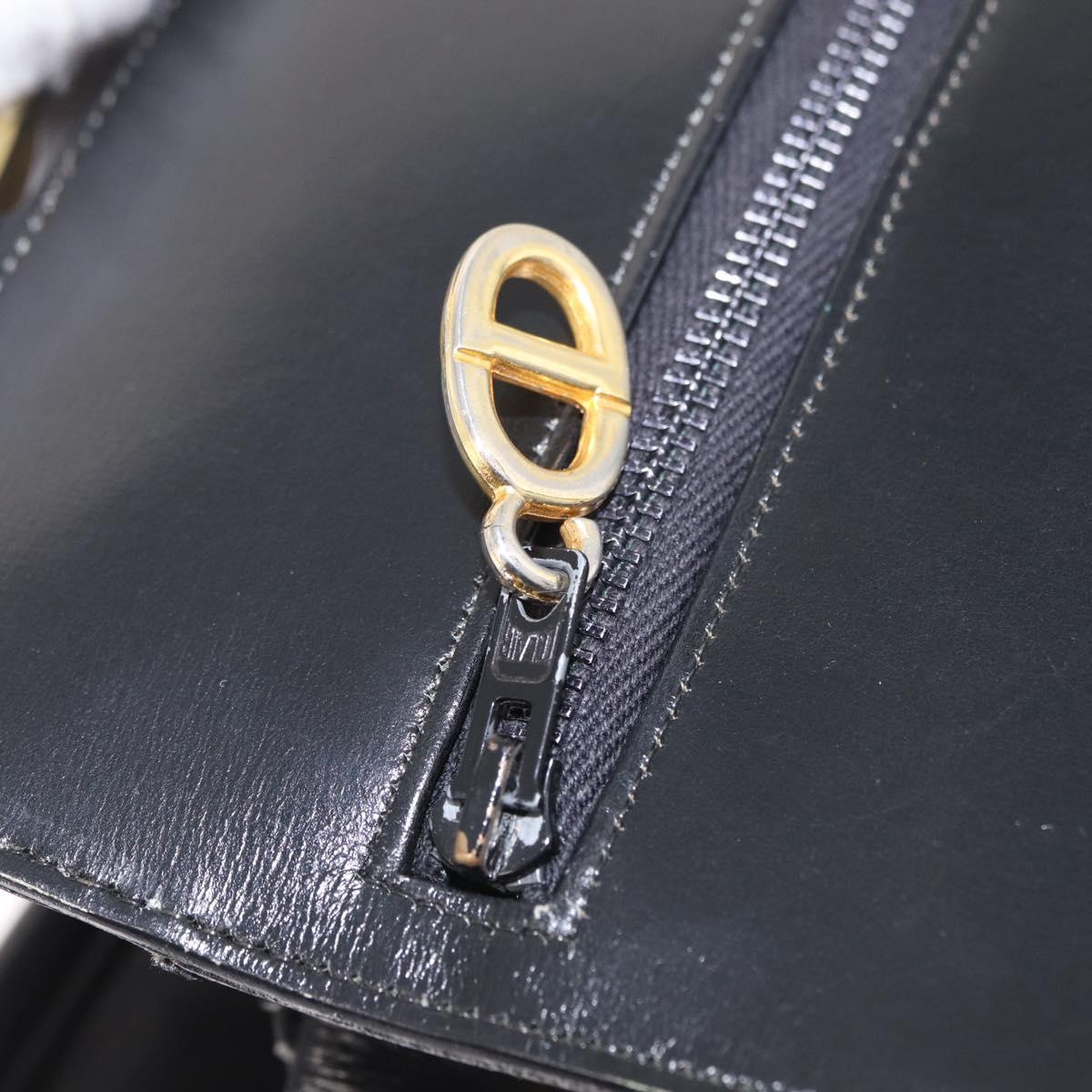 Christian Dior Hand Bag Leather Black Gold Auth 213852