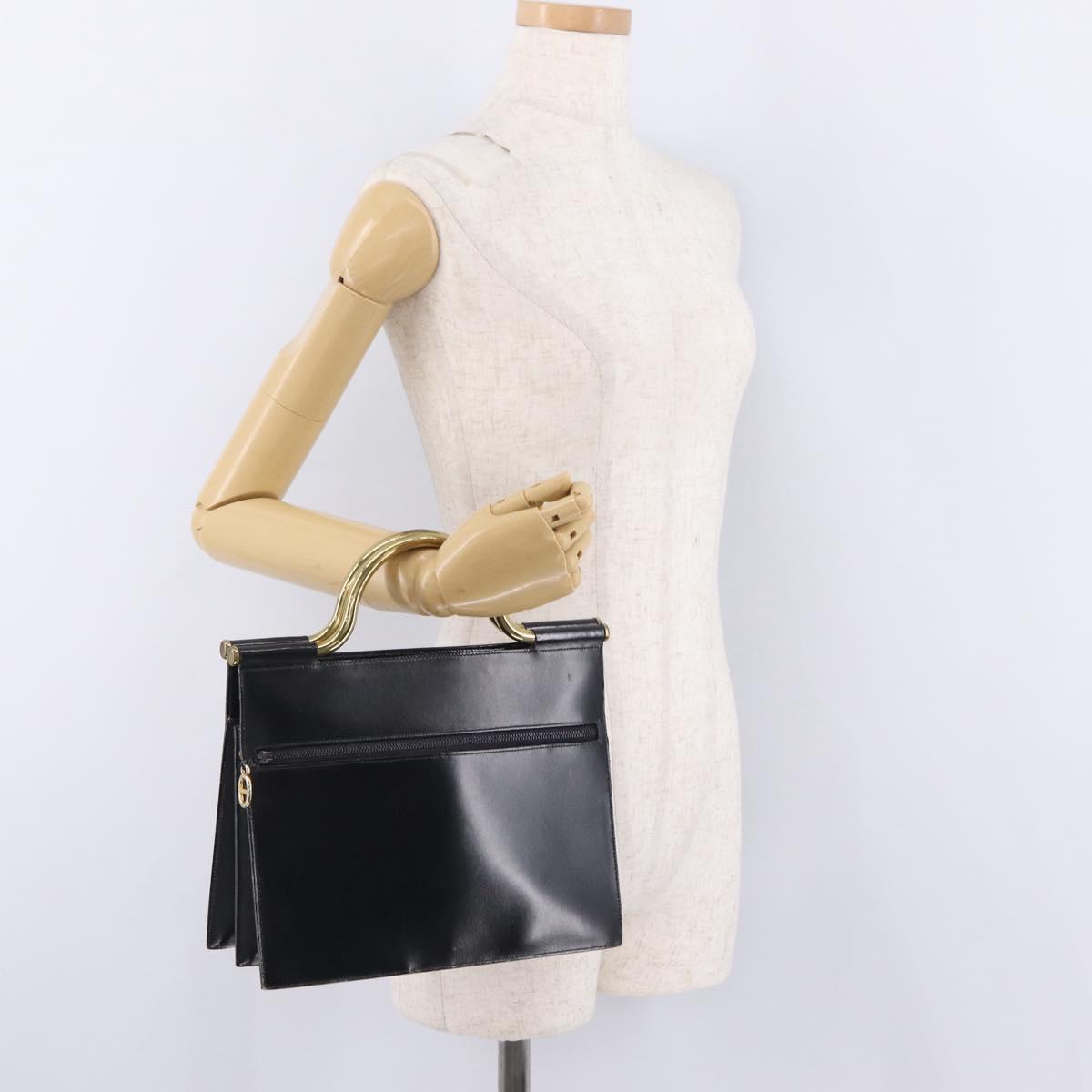 Christian Dior Hand Bag Leather Black Gold Auth 213852