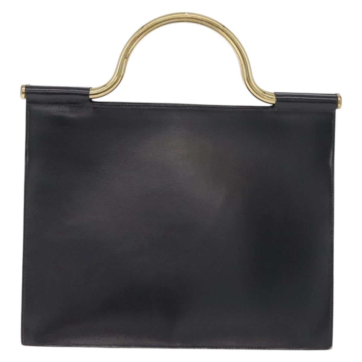 Christian Dior Hand Bag Leather Black Gold Auth 213852