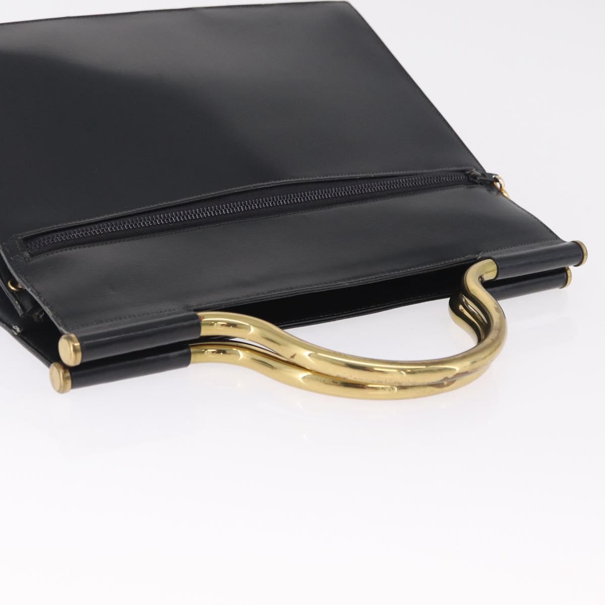 Christian Dior Hand Bag Leather Black Gold Auth 213852