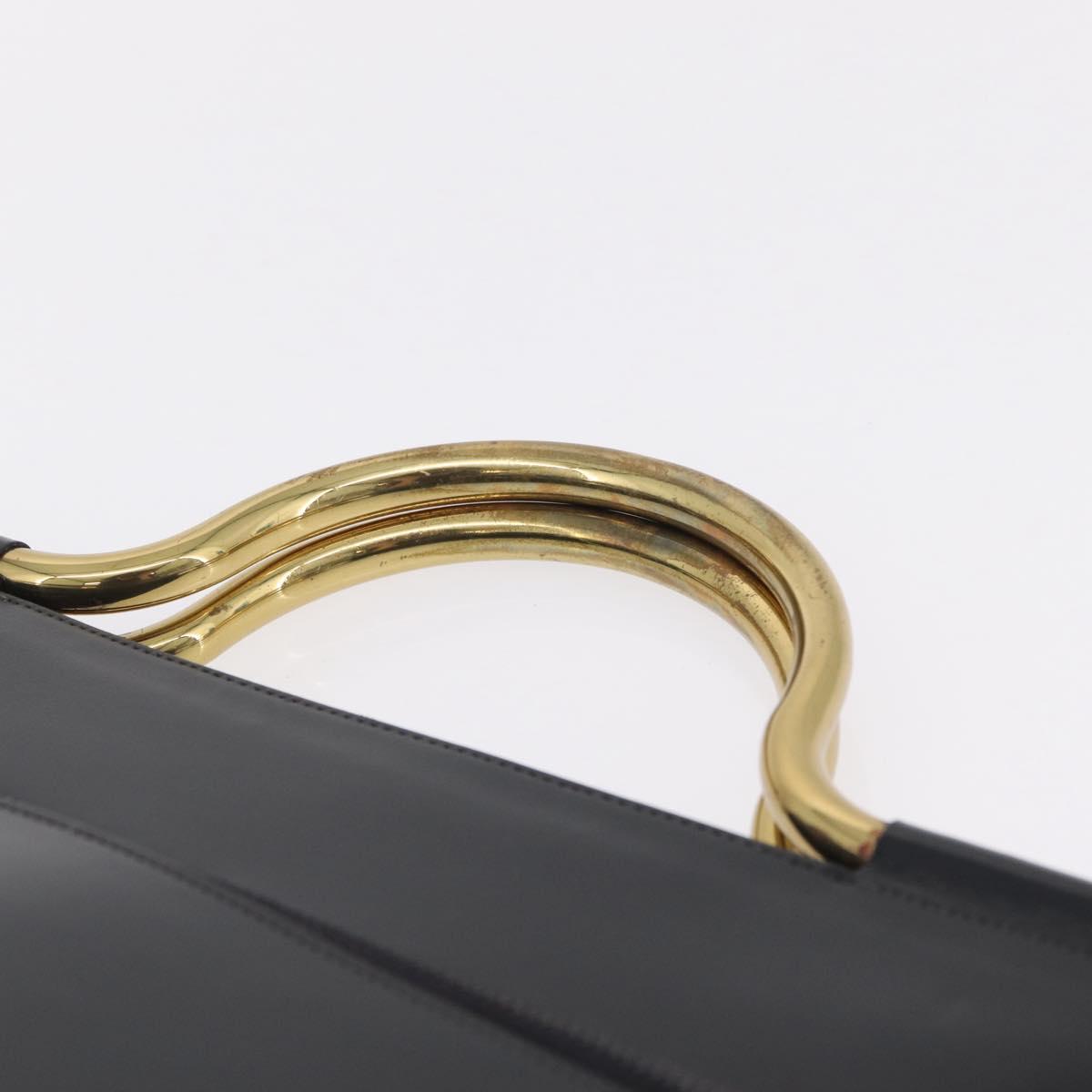 Christian Dior Hand Bag Leather Black Gold Auth 213852