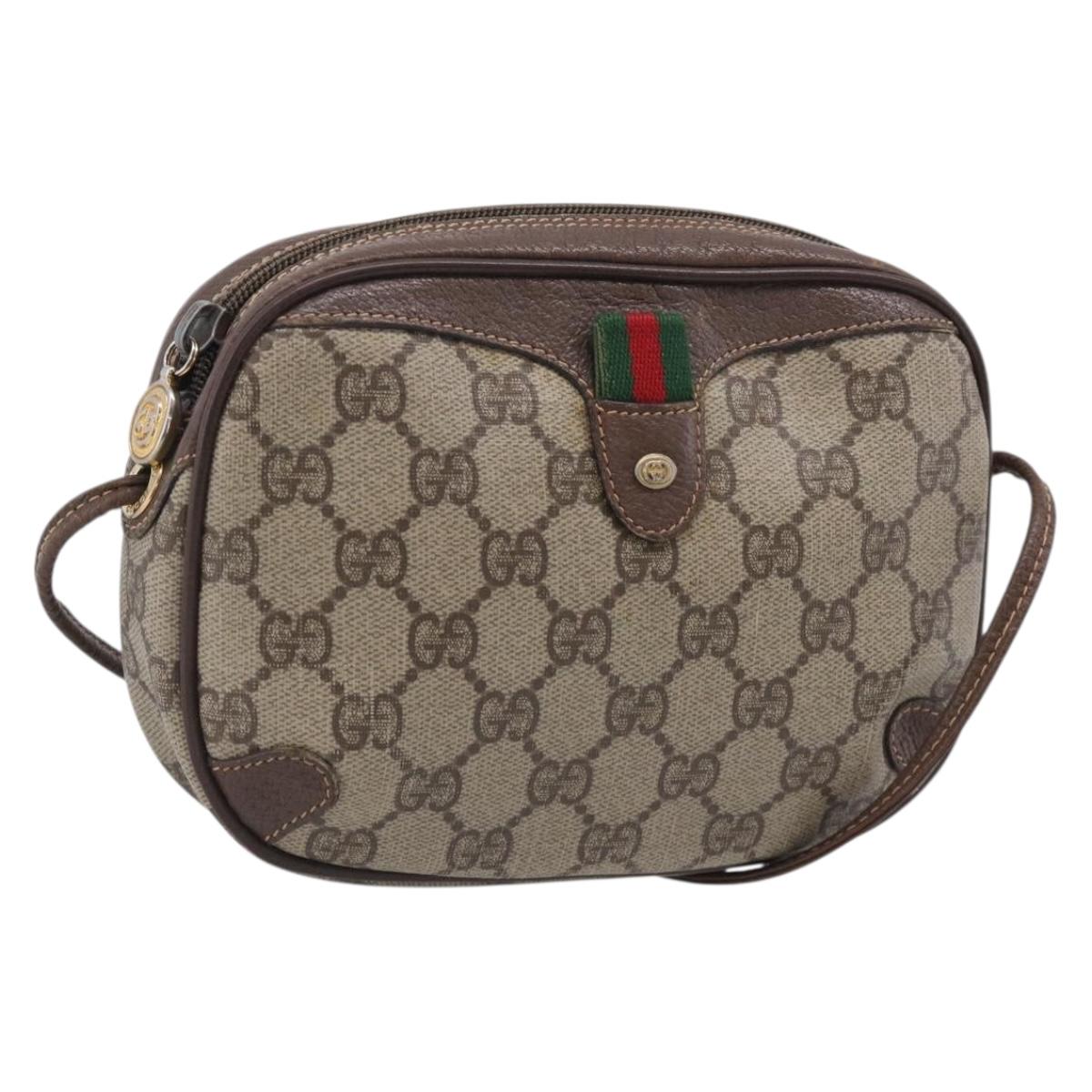 GUCCI GG Supreme Web Sherry Line Bag PVC Beige Gold 156 02 066 Auth 213854